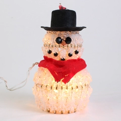 Vintage Electric Lighted Beaded Snowman Figurine 8" TESTED WORKS