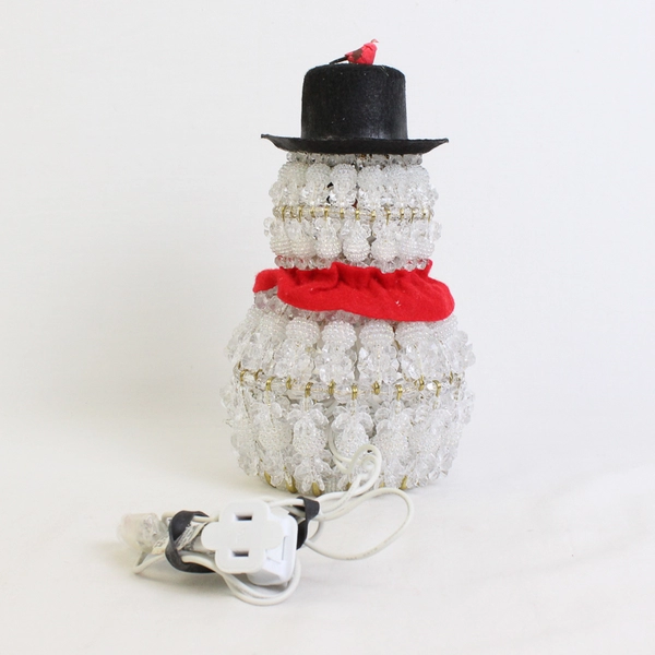 Vintage Electric Lighted Beaded Snowman Figurine 8" TESTED WORKS