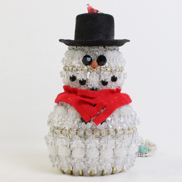 Vintage Electric Lighted Beaded Snowman Figurine 8" TESTED WORKS