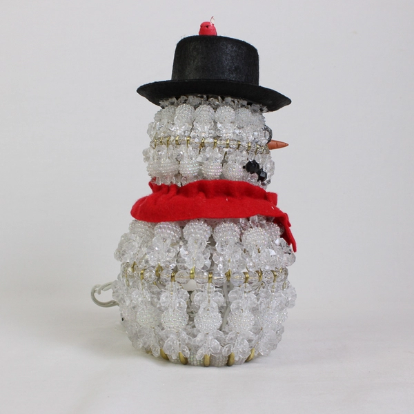 Vintage Electric Lighted Beaded Snowman Figurine 8" TESTED WORKS
