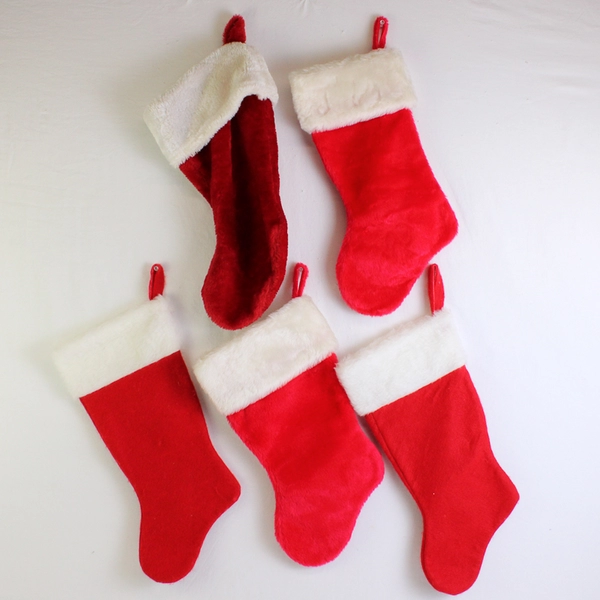 Lot of 5 Red and White Decorative Christmas Stockings