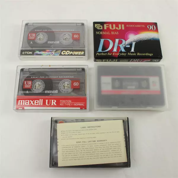 Lot of 5 Blank 60 and 90 Minute Audio Cassette Tapes Sony Fuji Maxell