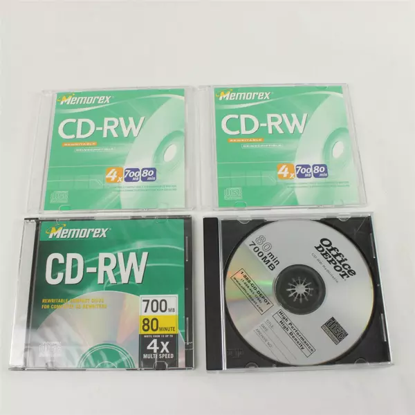 Lot of 4 Blank CD-RW 80 Min Discs Memorex & Office Depot New