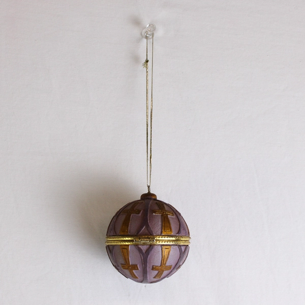 Purple and Gold Trim Hinged Trinket Ball Hanging Ornament Crosses