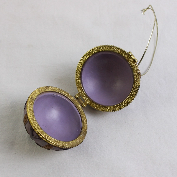 Purple and Gold Trim Hinged Trinket Ball Hanging Ornament Crosses