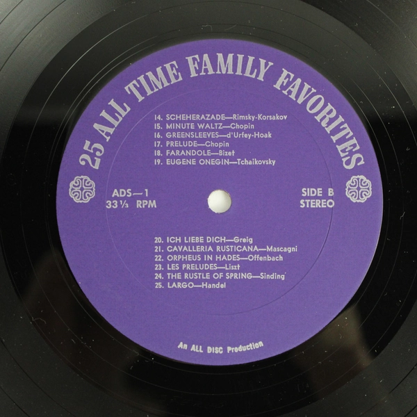 25 All Time Family Favorites 12" LP Vinyl Record ADS-1 All Disc Records