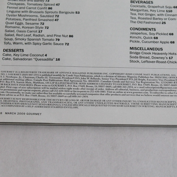 Gourmet Magazine The Magazine of Good Living March 2009 Vol 69 Issue 3