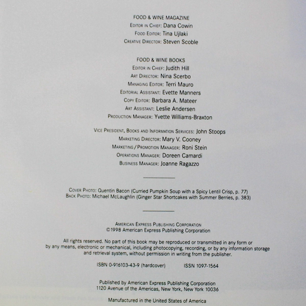 American Express 1997 Food & Wine Cookbook Hardcover