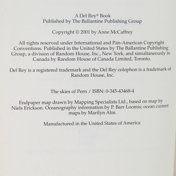 The Skies Of Pern by Anne McCaffrey Dragonriders of Pern Series 2001 HC DJ