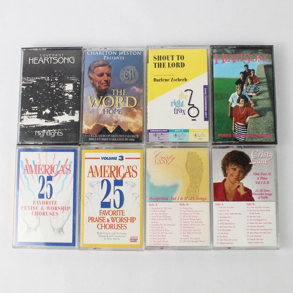Lot of 8 Christian Cassette Tape Faith Music Charlton Heston Heartsong