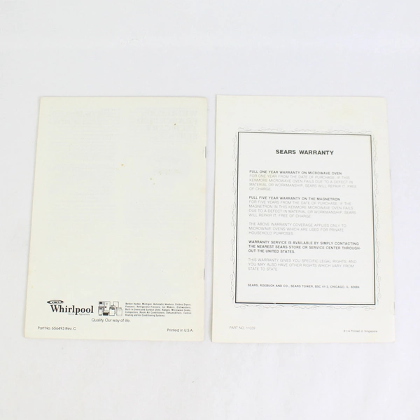 Lot Of 2 Kitchen Appliance Instruction Manuals For Microwave Oven & Freezer PB