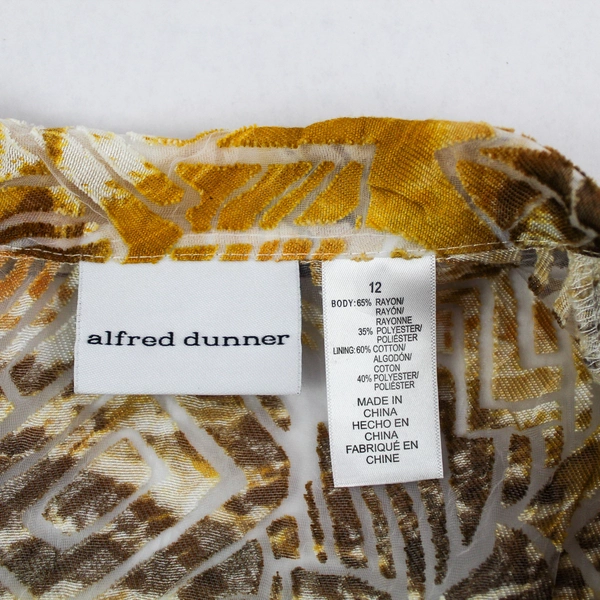 Alfred Dunner Open Front With Tie Cardigan Women's Size 12 Yellow Brown White