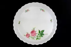 Vintage Christineholm Porcelain Quiche Tart Pie Dish With A Pink Rose Pattern