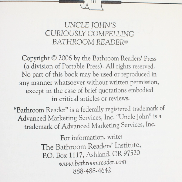 Uncle John's Curiously Compelling Bathroom Reader 2006 Paperback First Printing