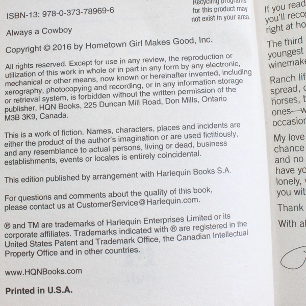 Always a Cowboy Linda Lael Miller HQN Romance 2016 PB Carsons of Mustang Creek