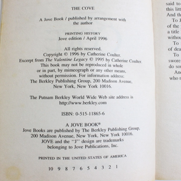 The Cove by Catherine Coulter 1996 Paperback A Romantic Suspense Novel