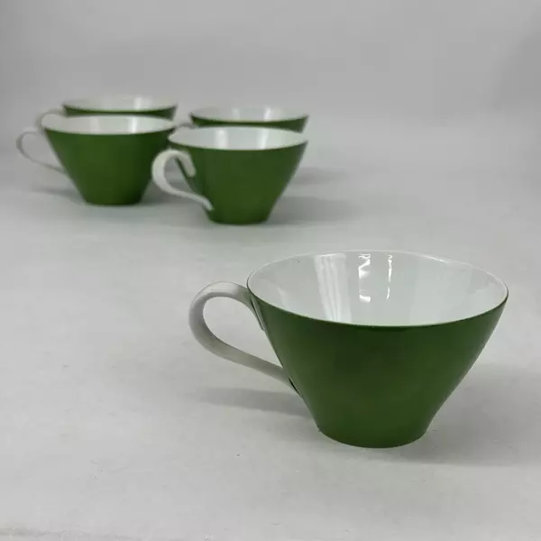 Set Of 5 Noritake Green Coffee Or Tea Cups With White Handles From Japan