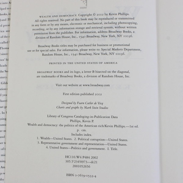 Wealth and Democracy by Kevin Phillips History of American Rich 2002 HC DJ 