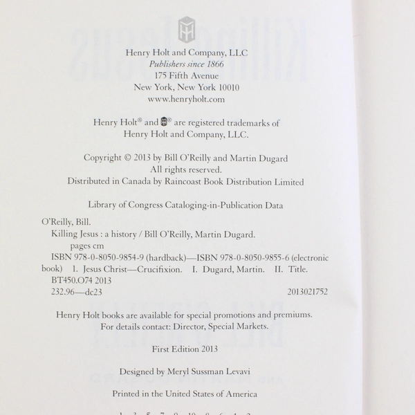 Killing Jesus A History by Bill O'Reilly & Martin Dugard 2013 HC DJ 1st Edition