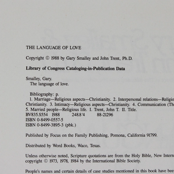 The Language of Love by Gary Smalley & John Trent 1988 Hardcover Dust Jacket