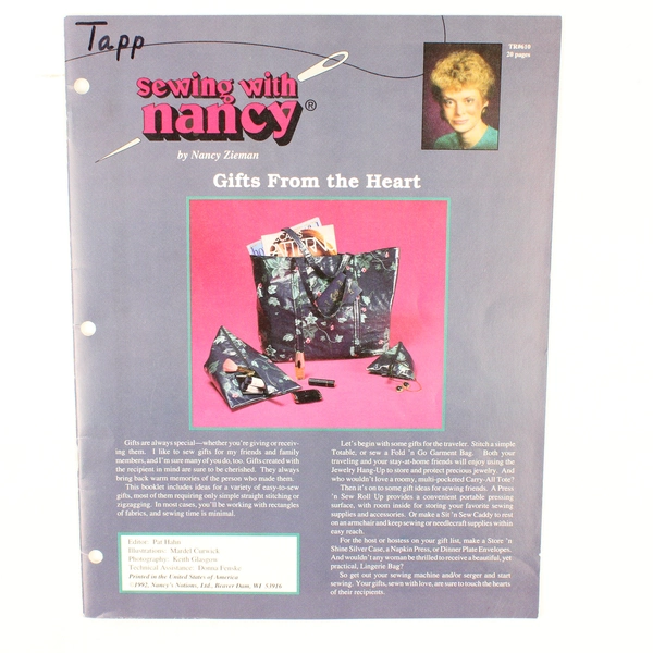 Sewing With Nancy by Nancy Zieman Features Gifts From the Heart 1992 PB