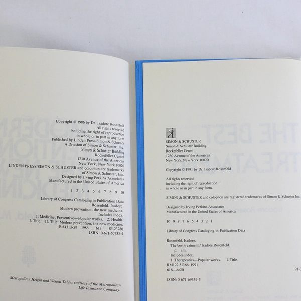 Lot of 2 Vintage Isadore Rosenfeld "The Best Treatment" & "Modern Prevention" HC