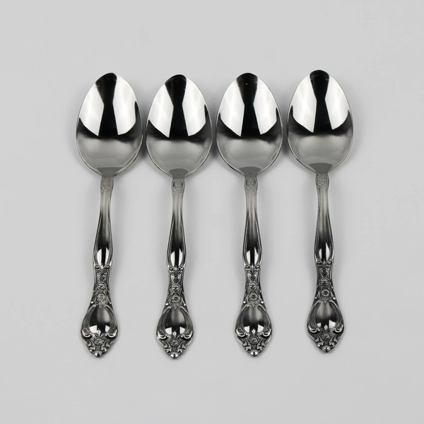 A Set of 4 Miracle Maid MMA2 Pattern Oval Soup Spoons Stainless Steel 6.75 Inch