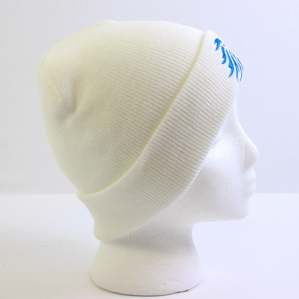 Unisex Pacific White Knit Hat With Embroidered Blue Lion Accent One Size