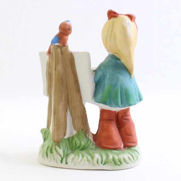 Vintage Lefton Girl Painting Figurine With 4" Tall Painted Porcelain
