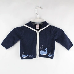 Gymboree Full Zip Hooded Sweater Navy Blue Whale Pattern Size 12-18 Months
