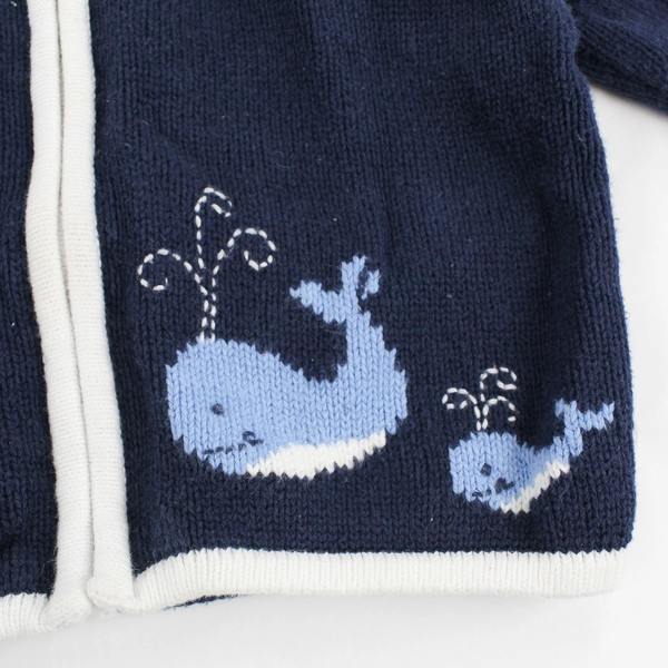 Gymboree Full Zip Hooded Sweater Navy Blue Whale Pattern Size 12-18 Months