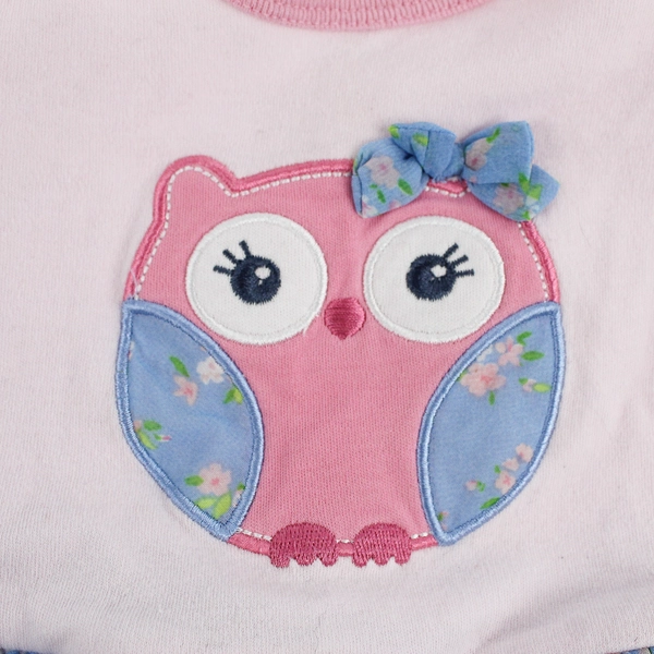 Nannette Pink Long Sleeve Bodysuit w/ Owl Blue Tutu Infant Girls 6/9 Months