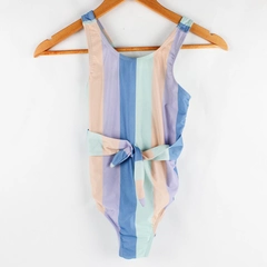 Wonder Nation Striped Tie-Front Swimsuit One Piece Bathing Suit Kids Size Medium