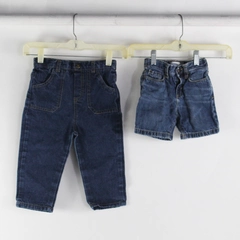 Lot of 2 Pants and Shorts Blue Denim Elastic Waist Boys Size 2T