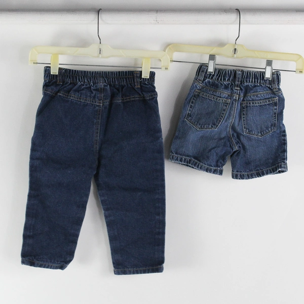 Lot of 2 Pants and Shorts Blue Denim Elastic Waist Boys Size 2T