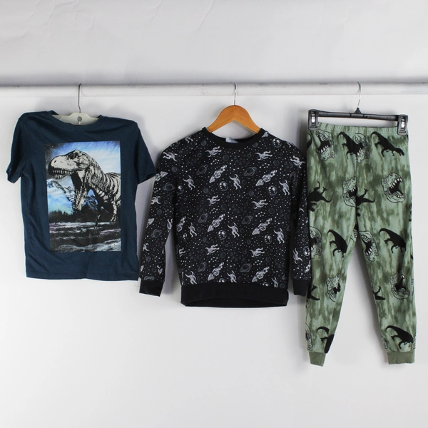 Lot Of 3 Boys Clothes Size 8 Dinosaurs T-Rex and Outer Space Shirts Pants