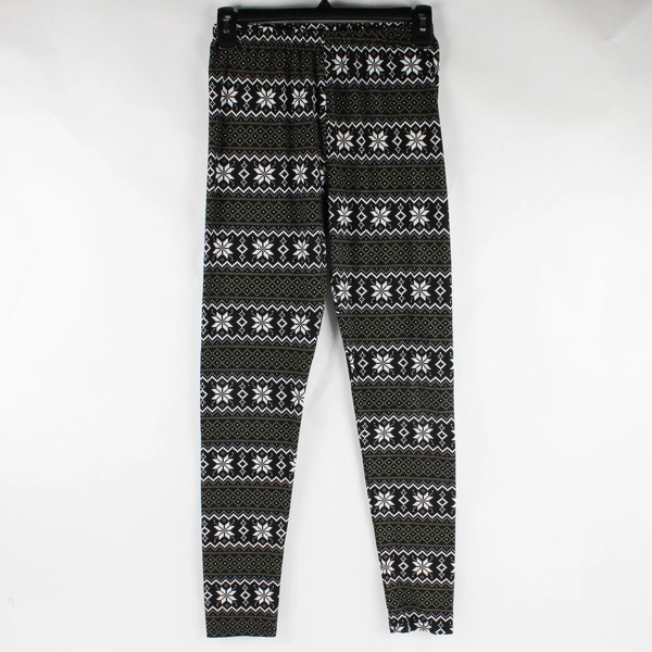 Black Leggings White Snowflakes Women's Size One Size