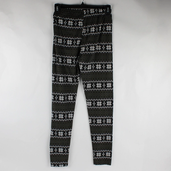 Black Leggings White Snowflakes Women's Size One Size