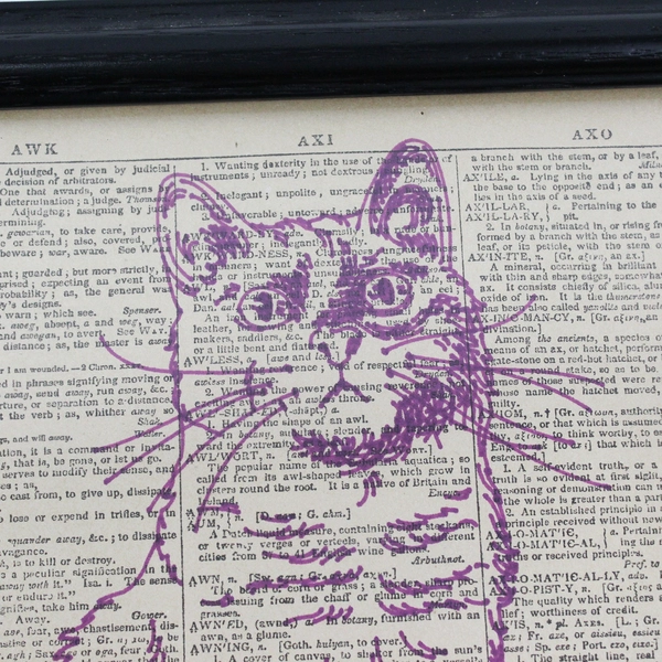 Vintage Cat Drawing On 1890 Webster's Dictionary Page By G. W. Ogilvie Co.