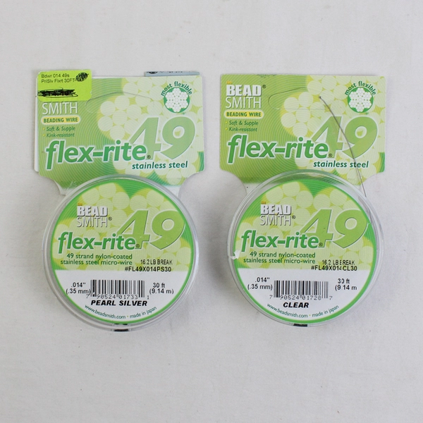 Lot of 2 BeadSmith Flex-Rite 49 Micro Wire, Pearl Silver and Clear, New