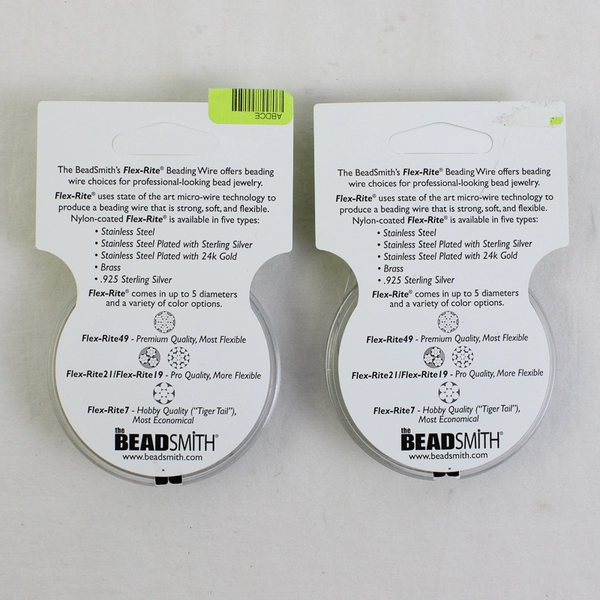 Lot of 2 BeadSmith Flex-Rite 49 Micro Wire, Pearl Silver and Clear, New