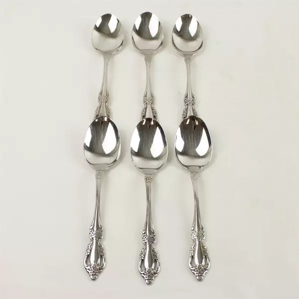Set of 6 Oneida Raphael Stainless Oval Soup Spoons