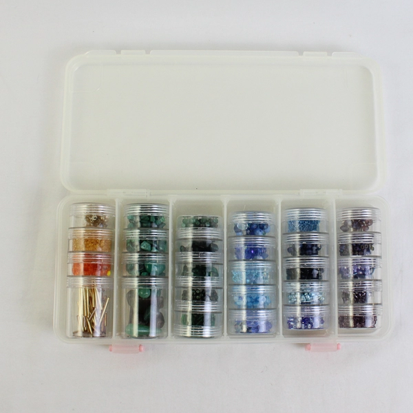 Box of 28 Small Containers Craft Beads for Jewelry-Making, Asstd. Colors & Sizes