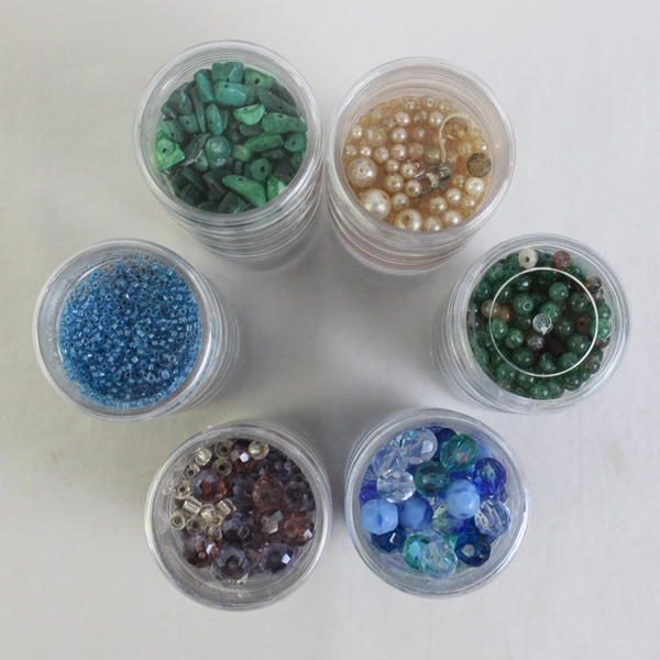 Box of 28 Small Containers Craft Beads for Jewelry-Making, Asstd. Colors & Sizes