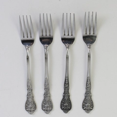 Lot of 4 Merchandise Service Rose Pattern Stainless Salad Forks 6.5" Good
