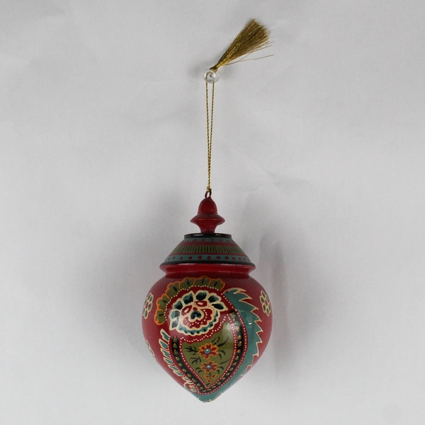 Hand-Painted Floral European Folk Art Wooden Christmas Ornament