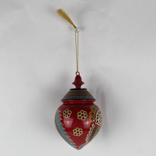 Hand-Painted Floral European Folk Art Wooden Christmas Ornament