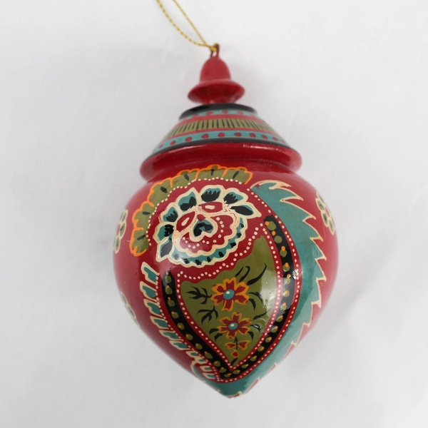 Hand-Painted Floral European Folk Art Wooden Christmas Ornament