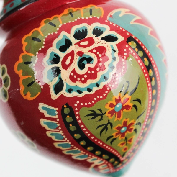 Hand-Painted Floral European Folk Art Wooden Christmas Ornament