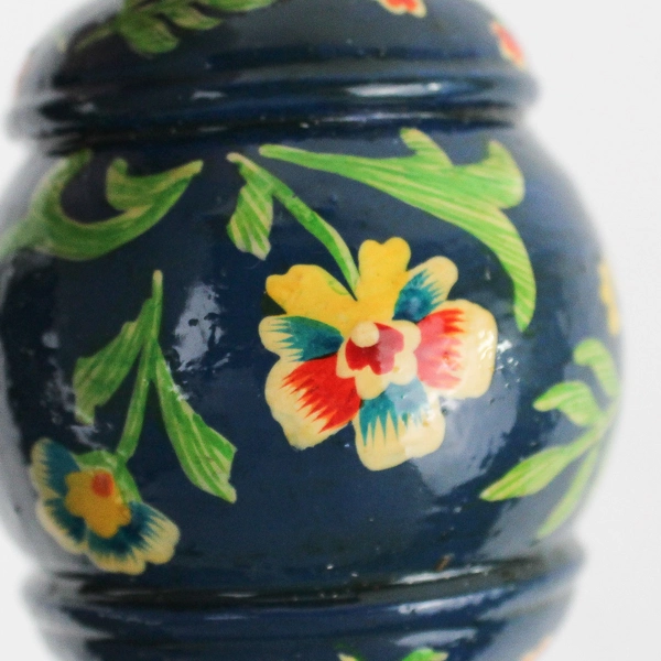 Hand-Painted Floral European Folk Art Blue Wooden Christmas Ornament